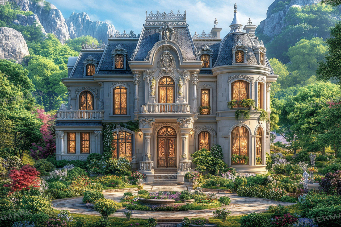 Baroque House Backdrop for Grand Manor & Chateau Deauville Autumn Scene | Victorian Era Fairytale Historic European Home Mansion Prop