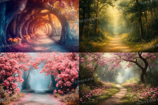 Enchanted Forest Backdrops for Photography ��������� Magical Digital Portraits Backgrounds, Magic Woodland, Lush Green Tree & Floral Backdrops