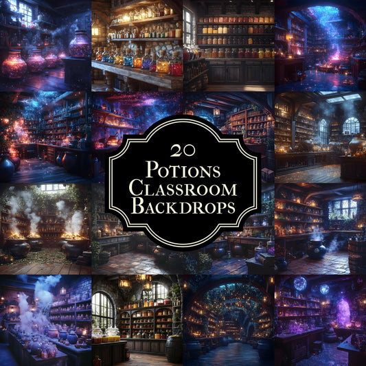 Potions Classroom Backdrops, Magical Digital Backgrounds for Photography, Fantasy Studio Scenes, Witchy Apothecary & School of Wizarding
