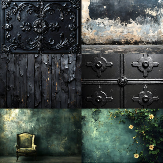Vintage Black Textured Wall Digital Backdrop, Dark Moody Photography Background for Portrait, Fine Art Textures