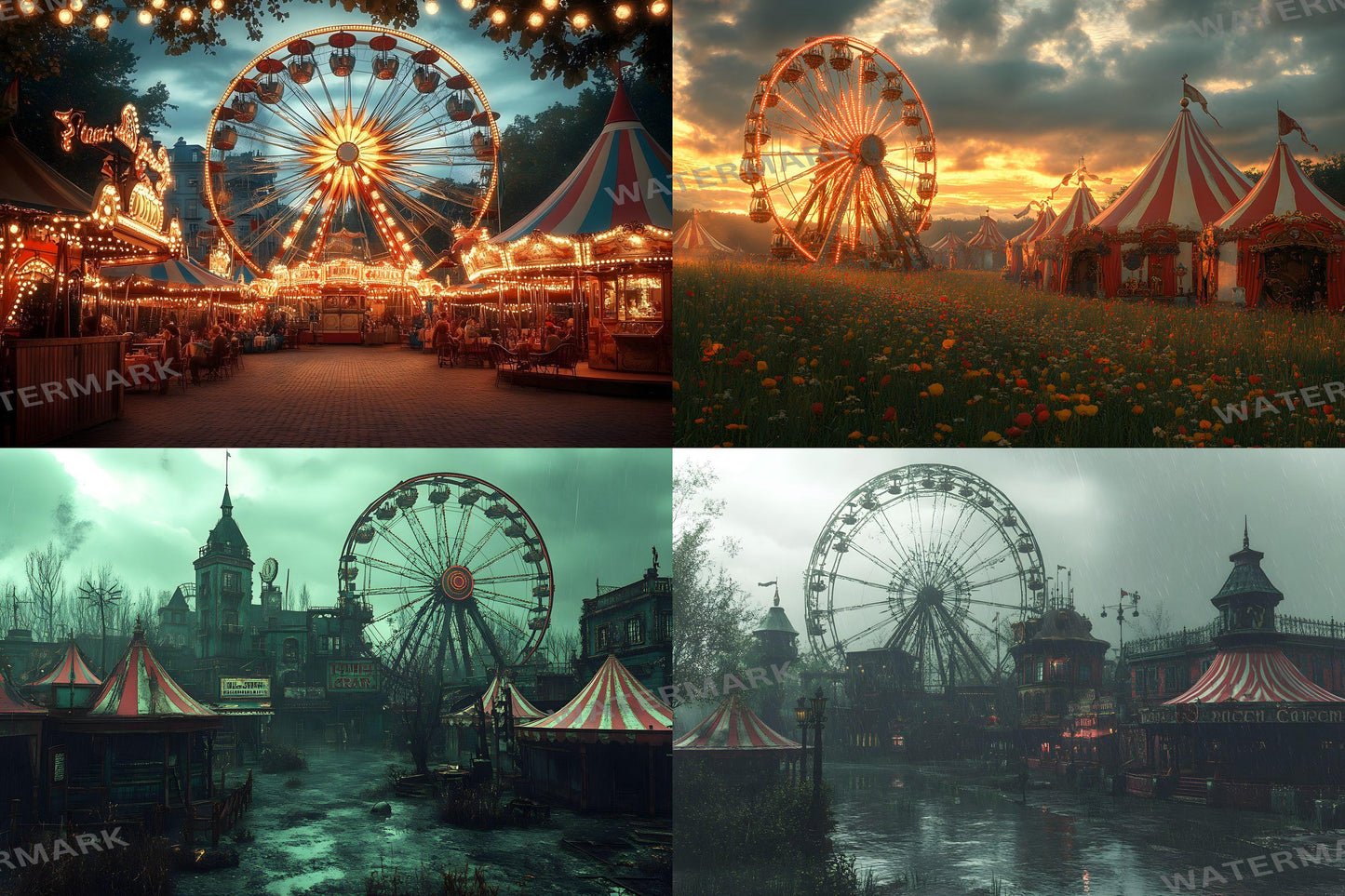 Steampunk Carnival Backdrops | Vintage Circus | Mechanical Fairground | Retro Fantasy | Digital Backgrounds