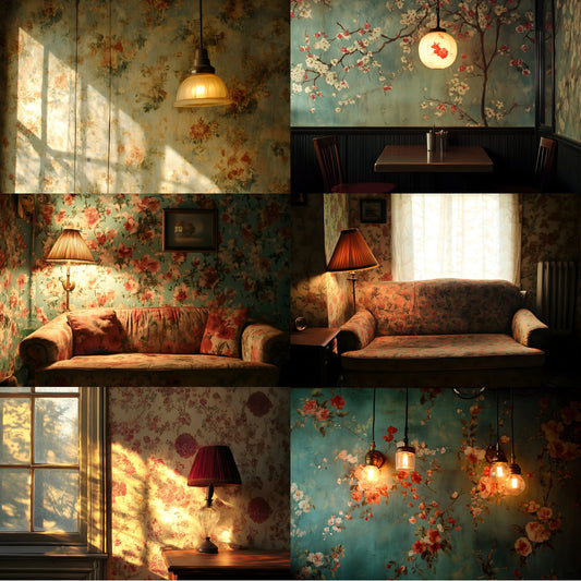 Vintage Wallpaper Room Digital Backdrop, Photography Backgrounds, Antique Interior Photo Prop, High-Res Image for Photographers