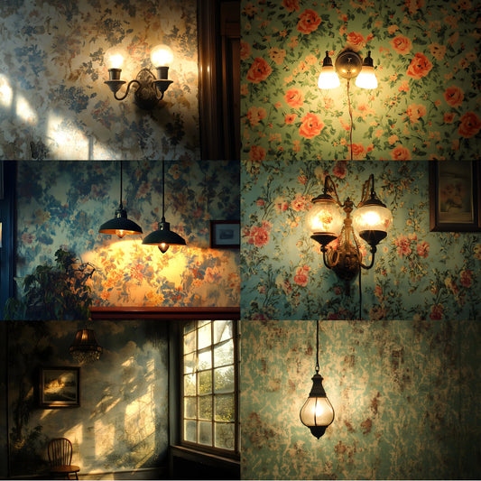 Vintage Wallpaper Room Digital Backdrop, Photography Backgrounds, Antique Interior Photo Prop, High-Res Image for Photographers