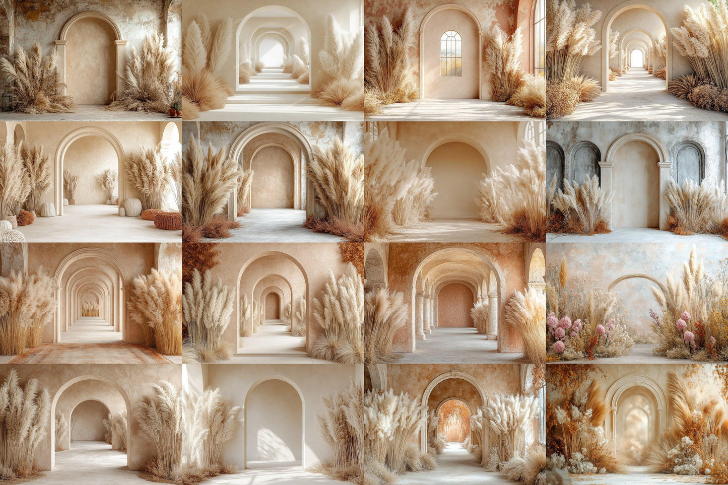 Boho Beige Backdrops - Neutral and Elegant Archway Digital Backdrops, Photoshop & Master Overlays - Wedding and Maternity Backdrops