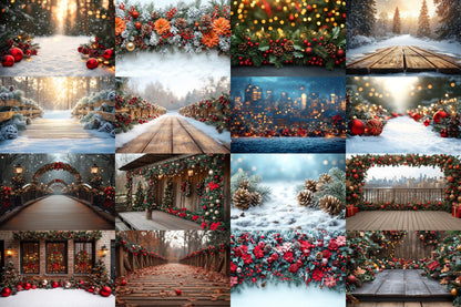 Christmas Outdoor Backgrounds Collection ��������� Winter Holiday-Themed Photoshop Backdrops for Festive Photography & Seasonal Photo Editing