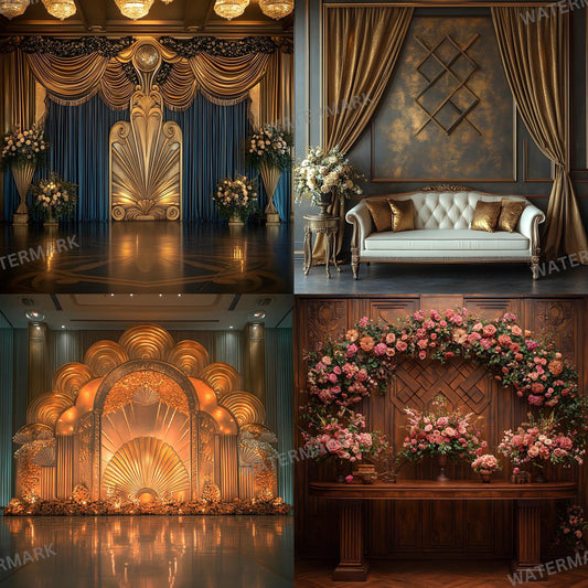 Art Deco Backdrops - 4Vintage Photoshop Master Overlays for Wedding, Maternity, Event Design, and Elegant Photoshop Composite Backgrounds