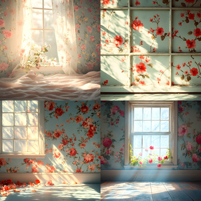 Floral Vintage Wallpaper Digital Backdrop, Shabby Chic Photography Background, Antique Flower Portrait Photo Booth, Images