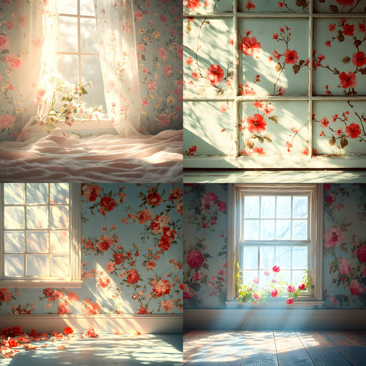 Floral Vintage Wallpaper Digital Backdrop, Shabby Chic Photography Background, Antique Flower Portrait Photo Booth, Images