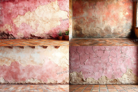 Cinnamon Blush Wall Backdrops | Textured Vintage Wall Background | Warm Rust Pink Photoshop Backdrop | Weathered Brick Digital Background