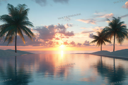 Desert Oasis Backdrops | Desert Backdrop | Tropical Sunset Photoshop Background | Warm Sand Beach Scene | Photography Digital Backdrop