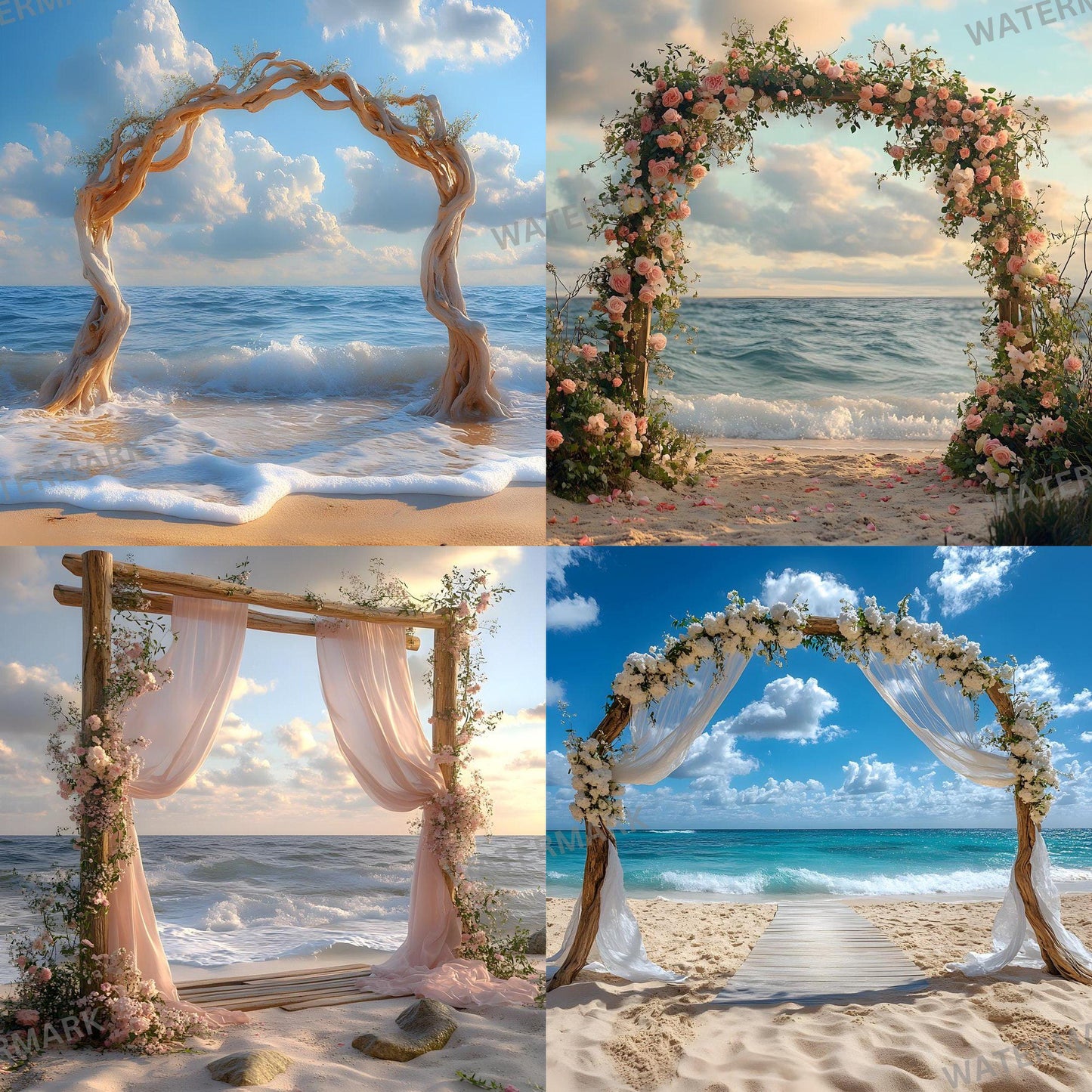 Stunning Beach Wedding Backdrops | Ocean-Themed Ceremony Arches for Seaside Weddings - Floral Arch Backgrounds - Maternity Backdrops