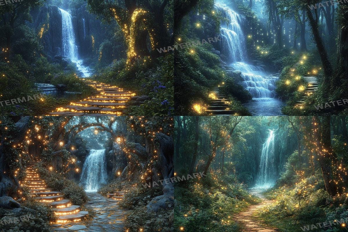 High-Resolution Sparkling Fairytale Forest Backdrops for Digital Art Photography - 00x00px PNGs - Perfect for Artists  Designers