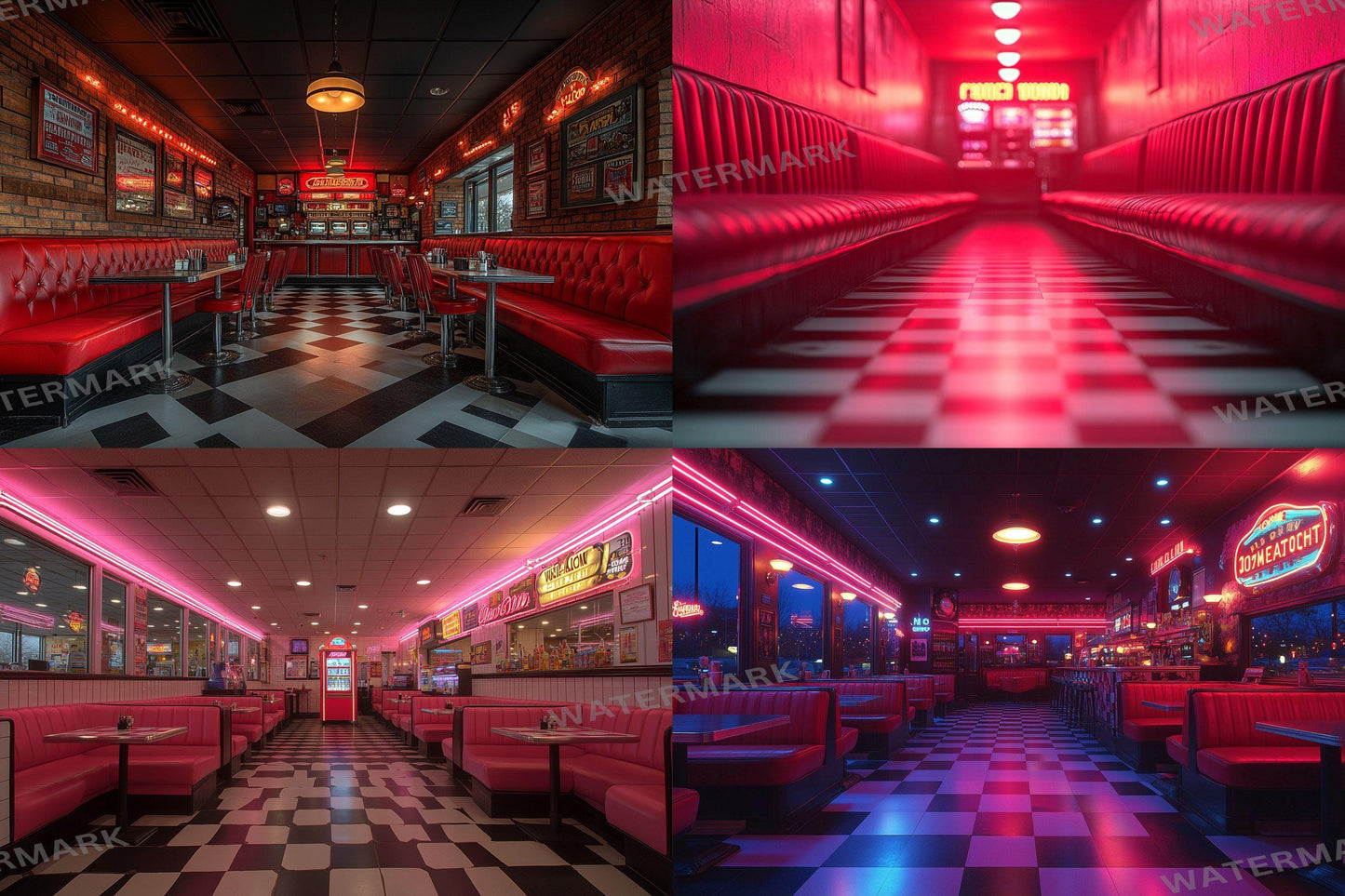 Retro Diner Backdrop: 3PNGs for Vintage Photo Editing, s Style Photography Props, Classic American Diner Digital Backdrops