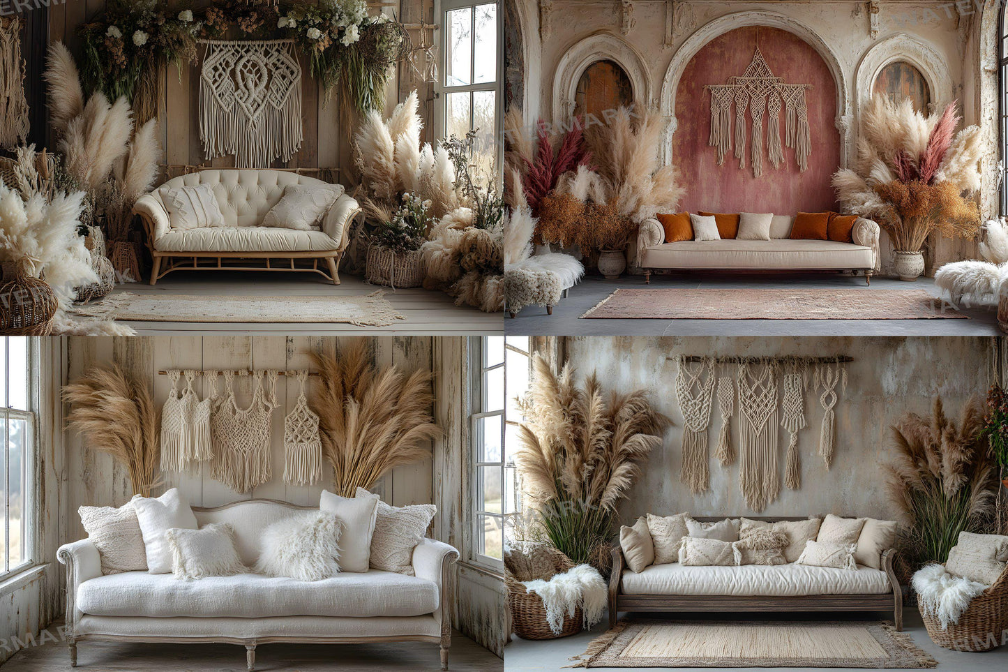 Boho Chic Bliss Backdrops, Cozy Bohemian Interior Digital Background, Light Lifestyle Decor Photo Booth Prop, Modern Plant Lover Scene