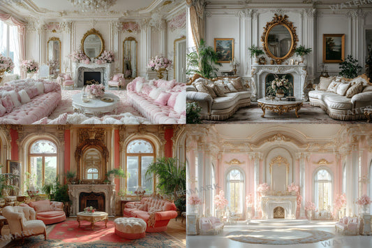 Pearl Drawing Room Backdrops | Elegant Vintage Interior Digital Backgrounds | Victorian & French Chateau Style | Instant Download