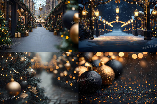 Black and Gold Christmas Backdrops: Luxury Christmas Background, Xmas, Photography Backdrops - Photoshop Digital Backdrops and Overlays