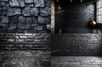 Sleek Black Brick Backdrops - Dark Urban, Industrial Texture, Moody Digital Backgrounds