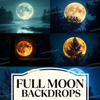Full Moon Backdrops ��������� Mystical Night Sky, Fantasy Lunar Scenes, Spooky Moonlit Photography Backgrounds for Art, Film & Digital Backdrops
