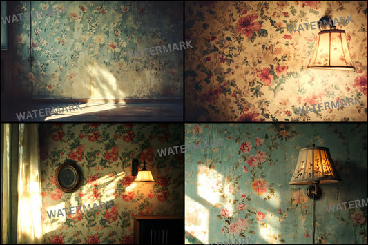 Vintage Wallpaper Room Digital Backdrop, Photography Backgrounds, Antique Interior Photo Prop, High-Res Image for Photographers