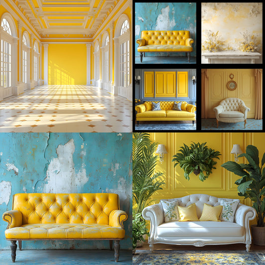 Yellow Pastel Room Digital Backdrop, Square Photography Background for Portrait, Food, Product Photography, Social Media Content, and Online Shop