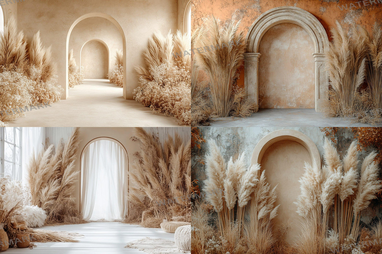 Boho Beige Backdrops - Neutral and Elegant Archway Digital Backdrops, Photoshop & Master Overlays - Wedding and Maternity Backdrops