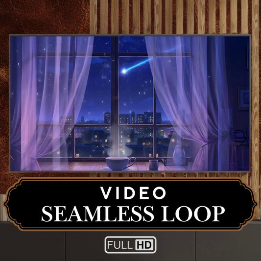 Animated Background | Bedroom Shooting Star View | Seamless Lofi Cozy Looped Twitch Stream Overlay, Vtuber Background - Starry Night
