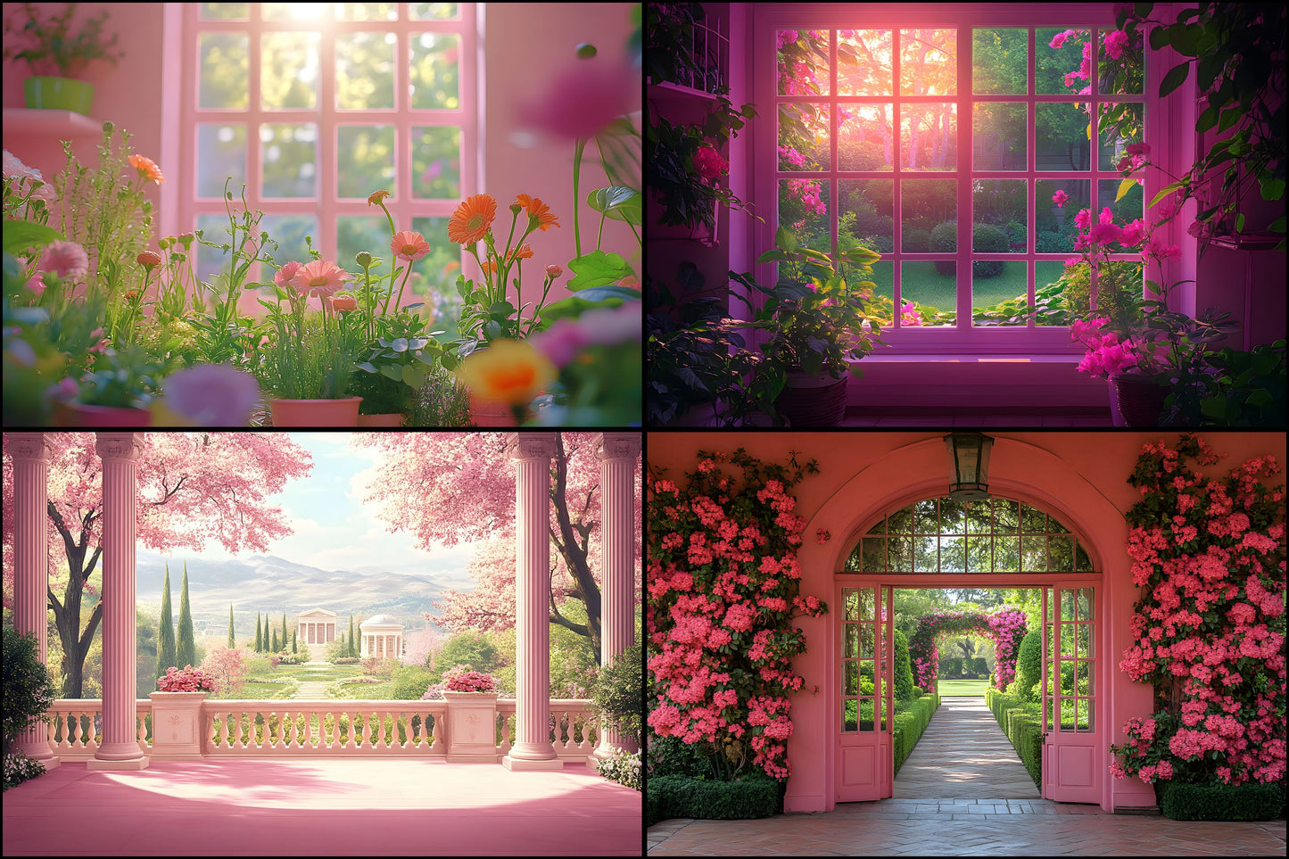 Royal Pink Garden Digital Backdrop, Fairytale Floral Background for Photography, Enchanted Princess Portrait, Photo Booth Prop, Dreamy Scene