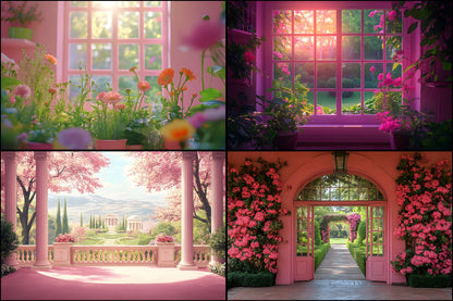 Royal Pink Garden Digital Backdrop, Fairytale Floral Background for Photography, Enchanted Princess Portrait, Photo Booth Prop, Dreamy Scene
