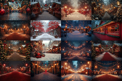 Warm Christmas Market Scene Photography Backdrops - 00x00px PNGs for Digital Artists  Designers