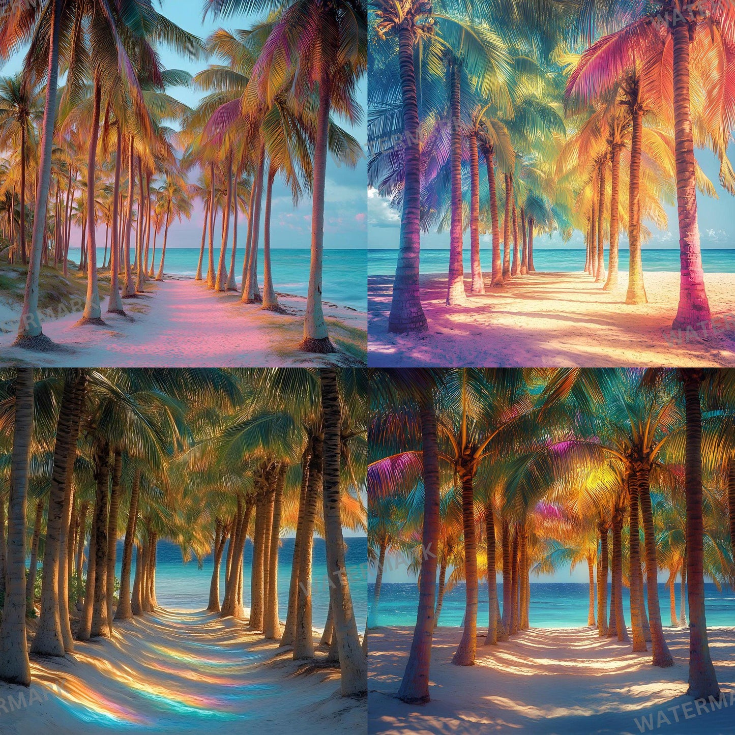 Tropical Palm Tree Beach Photography Backdrop ��������� Rainbow -Hue Colorful Beach Backdrops, Summer Parties, Vacation Photoshoots, Summer Backdrop