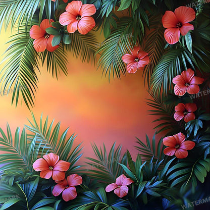 Tropical Luau Backdrops - Vibrant Beach & Palm Tree Digital Backgrounds for Summer Photography - Tropical, Hawaii, Studio Backgrounds