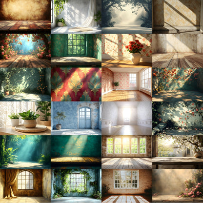 Vintage Sunlit Room Digital Backdrop, Wallpaper Backgrounds for Photography, High-Resolution Textures, Photo Overlays