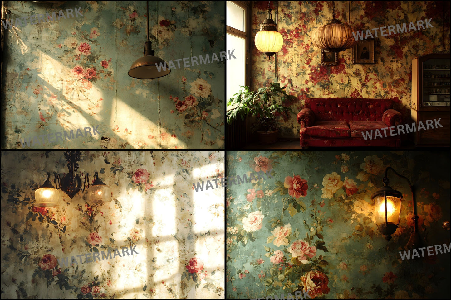 Vintage Wallpaper Room Backdrops, Photography Backgrounds, Digital Download for Portrait Photography,Texture Photo Booth Backdrop