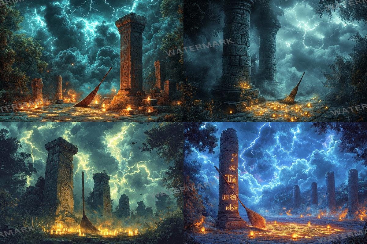 WITCH BROOMSTICK BACKDROPS - Digital Photo Editing Overlay - Warm Aesthetic for Artists  Photographers