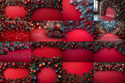 Festive Red Christmas Digital Backdrops - Holiday Junk Journal & Scrapbook Papers - Xmas Textured Backgrounds - Printable Digital Art