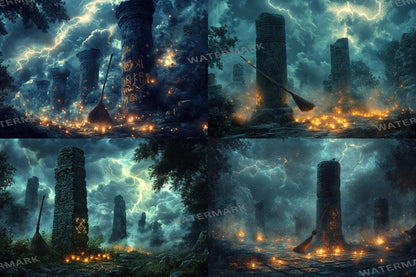 WITCH BROOMSTICK BACKDROPS - Digital Photo Editing Overlay - Warm Aesthetic for Artists  Photographers
