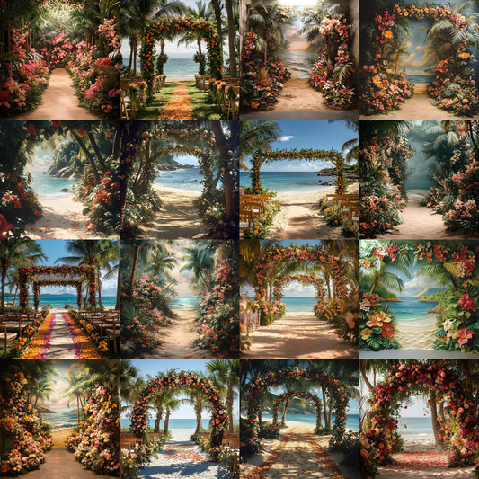 Tropical Wedding Digital Backdrops, Photoshop Composites, Master Overlay Bundle, Beach Wedding Backgrounds - Tropical Destination Wedding