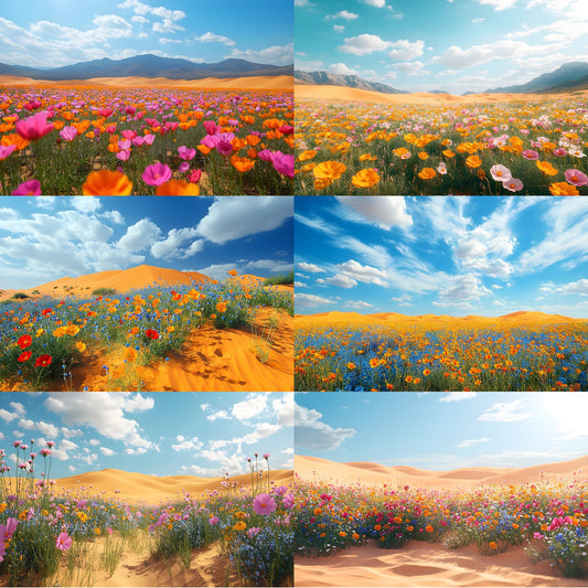 Desert Wildflower Digital Backdrop, Photography Background, Printable Desert Scene, Floral Photo Booth, High-Res Image Download