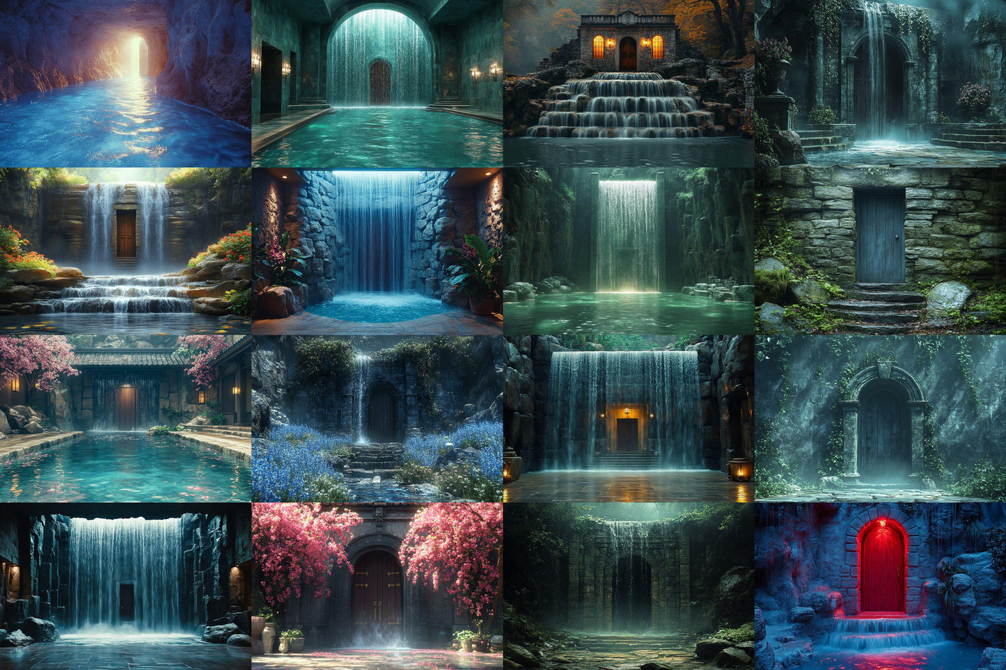 Fairy Waterfall Backdrops, Enchanted Cascades, Mystical Forest Falls, Dreamy Fantasy Streams, Magical Nature Digital Backgrounds