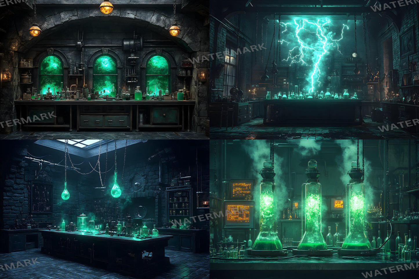 Mad Scientist Lab Backdrop, Dark Science Laboratory, Gothic Alchemy Room, Spooky Halloween Decor, Sci-Fi, Steampunk, Haunted Lab Backdrop