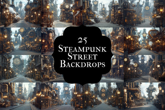 Steampunk Street Backdrops - Victorian Industrial Photography Backgrounds - Gaslamp Fantasy Cityscapes - Digital Download -Background