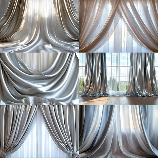 Silver Satin Sheer Curtains Digital Backdrop, Photography Background for Portrait, Wedding, and Newborn Photoshoots - Ratio