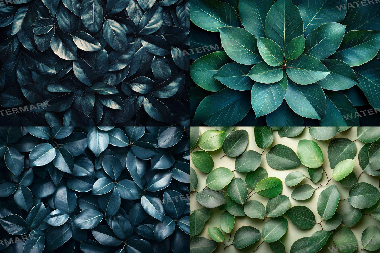 Ficus Leaves Digital Backdrops: 4Green Botanical Nature Textures for Photography & Tropical Art - Leafy Green Textured Backgrounds
