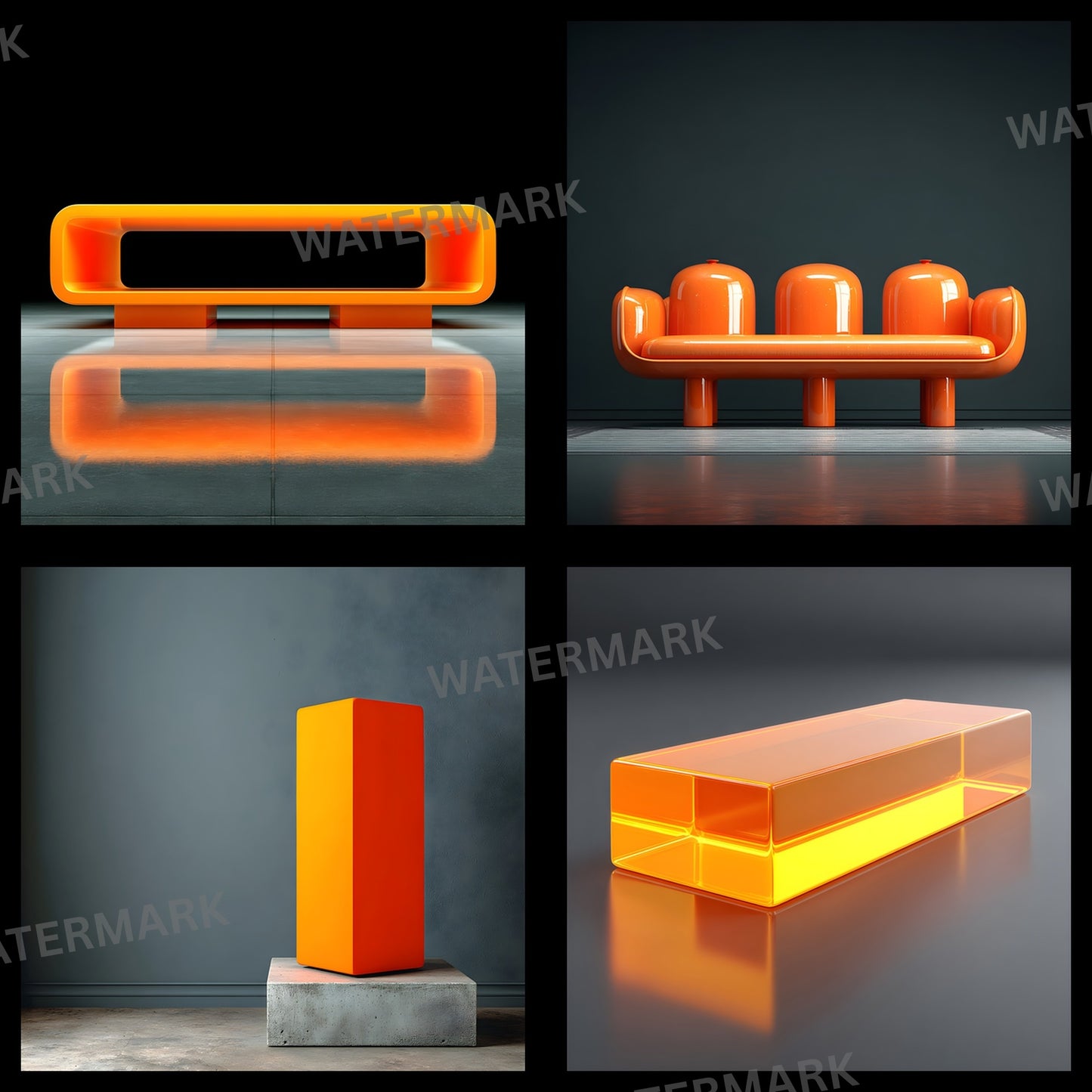 Orange Pedestal Photography Backdrop, Black Background, Square Photo Prop, Product Display Digital Background, Modern Still Life Photography