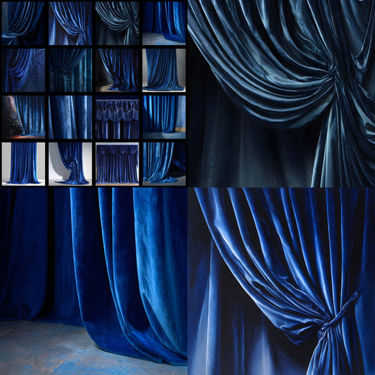 Blue Velvet Curtain Backdrop, Photography Background, Elegant Texture Digital Download, Square Photo Booth Prop, Studio Portrait, Wedding, Party