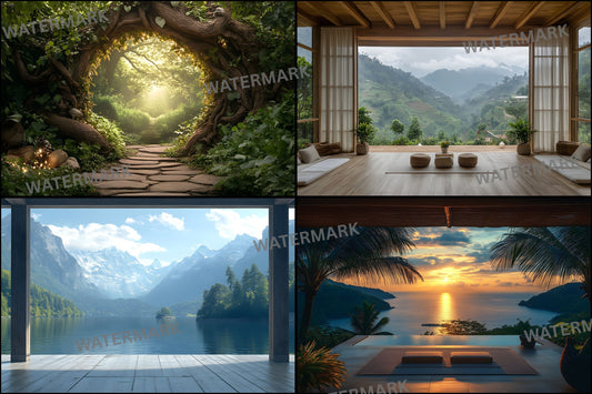 Yoga Studio Digital Backdrop Collection, Serene Meditation Backgrounds, Photography, Wellness Retreat Imagery, High-Resolution Downloads