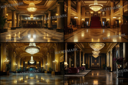 Art Deco Hotel Lobby Digital Backdrop, Elegant Photography Background, Vintage Inspired Photo Prop, for Composites, High-Resolution Images