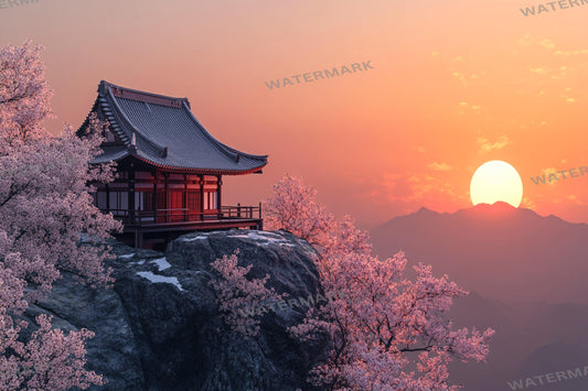 Ancient Dojo digital backdrop, 16:9 ratio. Serene training ground with traditional architecture, perfect for streaming backgrounds