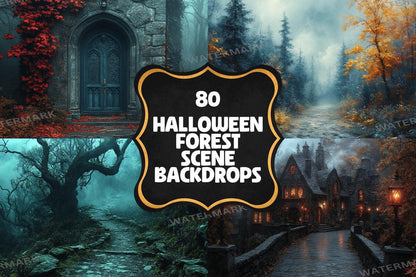 Halloween Forest Scene Photography Backdrops - 4High-Resolution PNG Backgrounds for Photoshop - Master Overlay for Creative Photo Editing