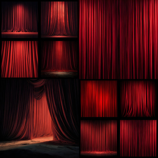 Red Curtain Photography Backdrop, Theater Stage Background, Digital Download for Dramatic Portraits, Square Image for Social Media, Performance Art Photoshoot